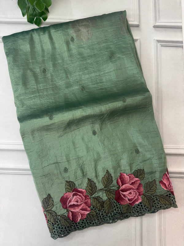 Crush Organza cutwork & embroidery saree MS7544- JadeGreen