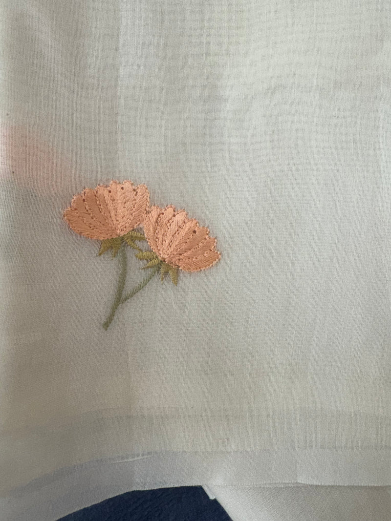 Mul chanderi saree with embriodery MSH114- Peach flowers
