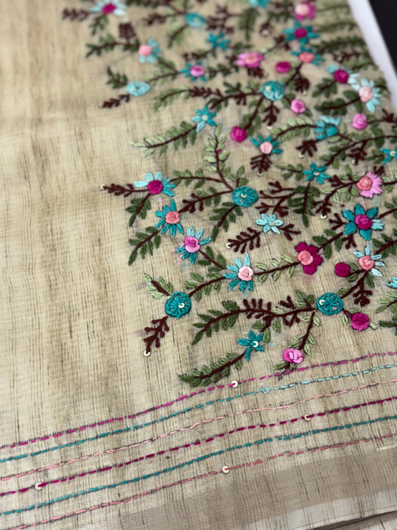 Handworked Blended tussar silk saree with handworked MS90543