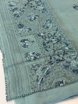 Handworked Tissue silk saree with French Knots FBLK162 DuskyBlue