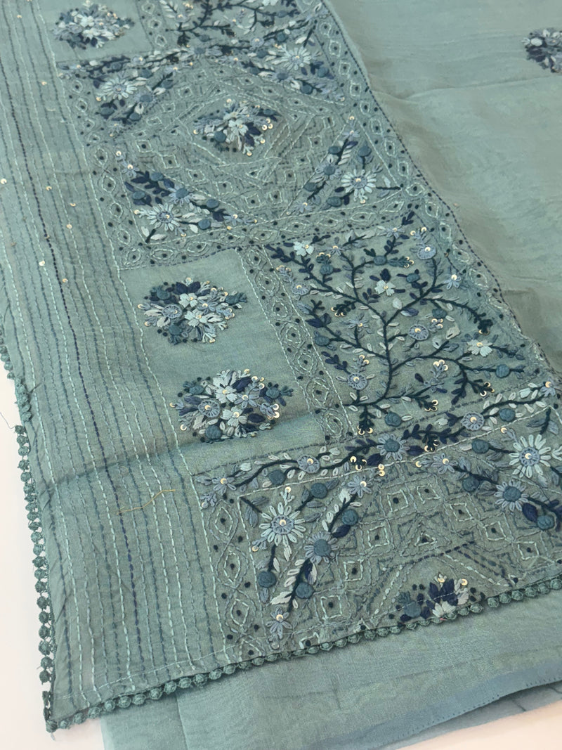 Handworked Tissue silk saree with French Knots FBLK162 DuskyBlue