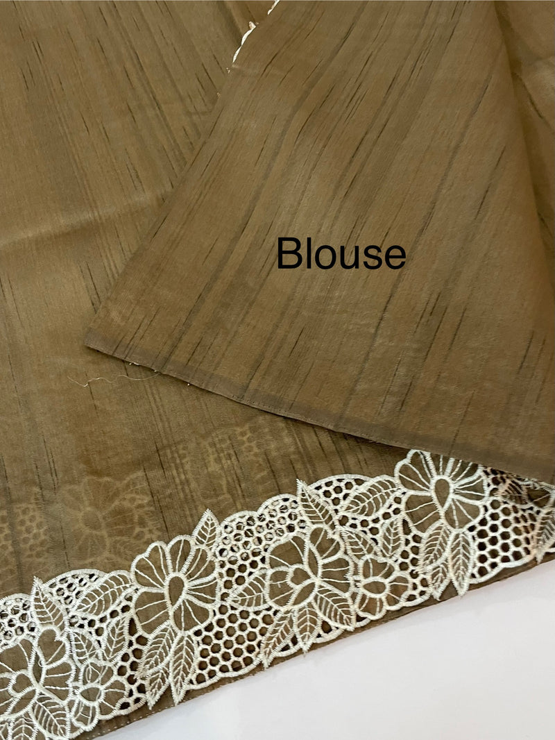 Cutwork Semi tussar saree MTSS879 Mocha Brown