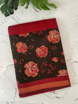 Soft semi Chanderi saree with zari border MS9871 Maroon & Black