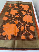 Semi silk saree with checks applique work MSS5687