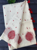Supernet saree with embroidery MCJ875 white & Red