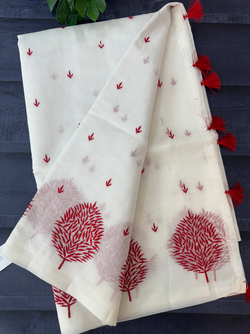Supernet saree with embroidery MCJ875 white & Red