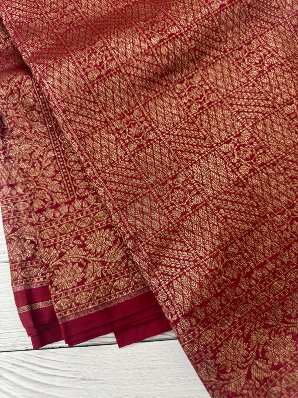 Semi katan Banarasi saree in antique zari weaving - MSKB899 MaroonRed