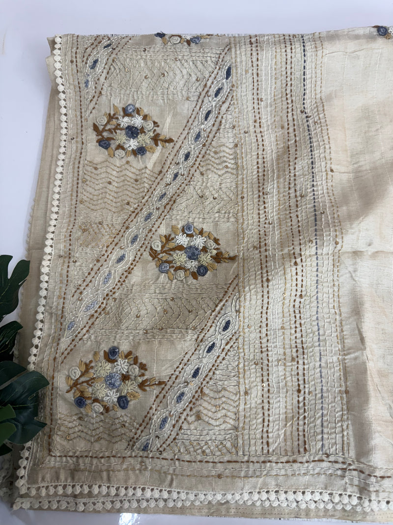 Handworked Blended tussar silk saree MS90543