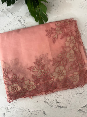 Semi Organza saree with applique borders - MCW799 Peach