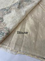 Phulkari NetKota embroidery saree - MSH126 Beige