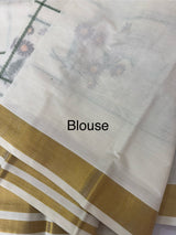 Kerala embroidery cotton saree - Poovili 1