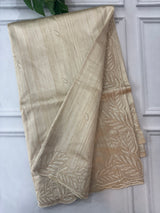 Embroidered Crepe blended tussar silk saree MS14479 Cream