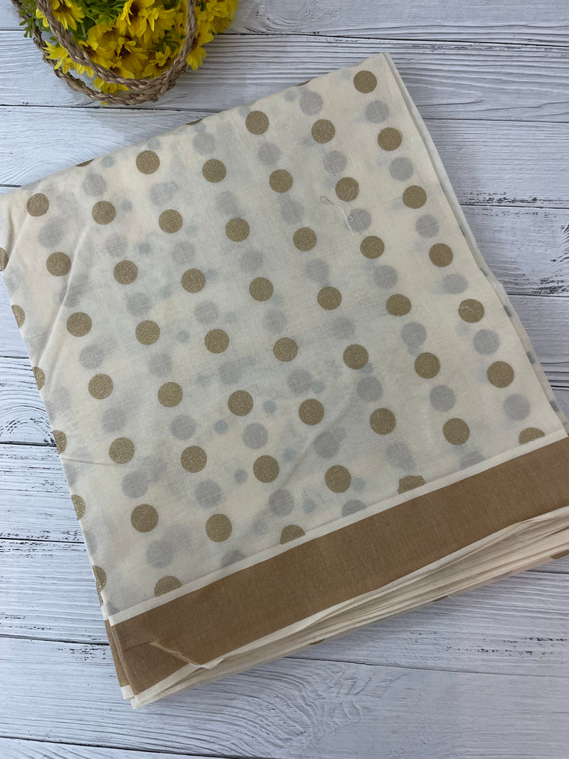 Kerala cotton saree - Polka dots