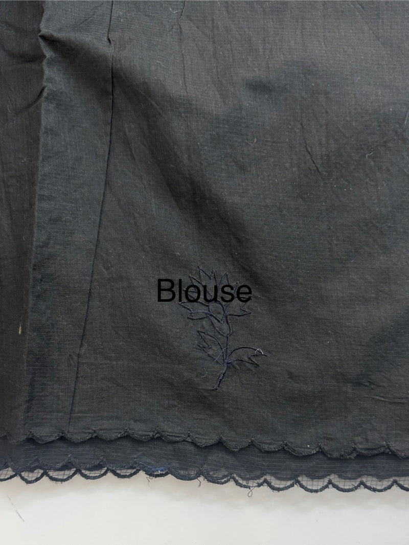 Kota silk cotton saree with applique work MS81788 - Black