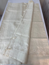 Blended tussar saree with embriodery and cutwork- MS8666 (8) Pearl Cream