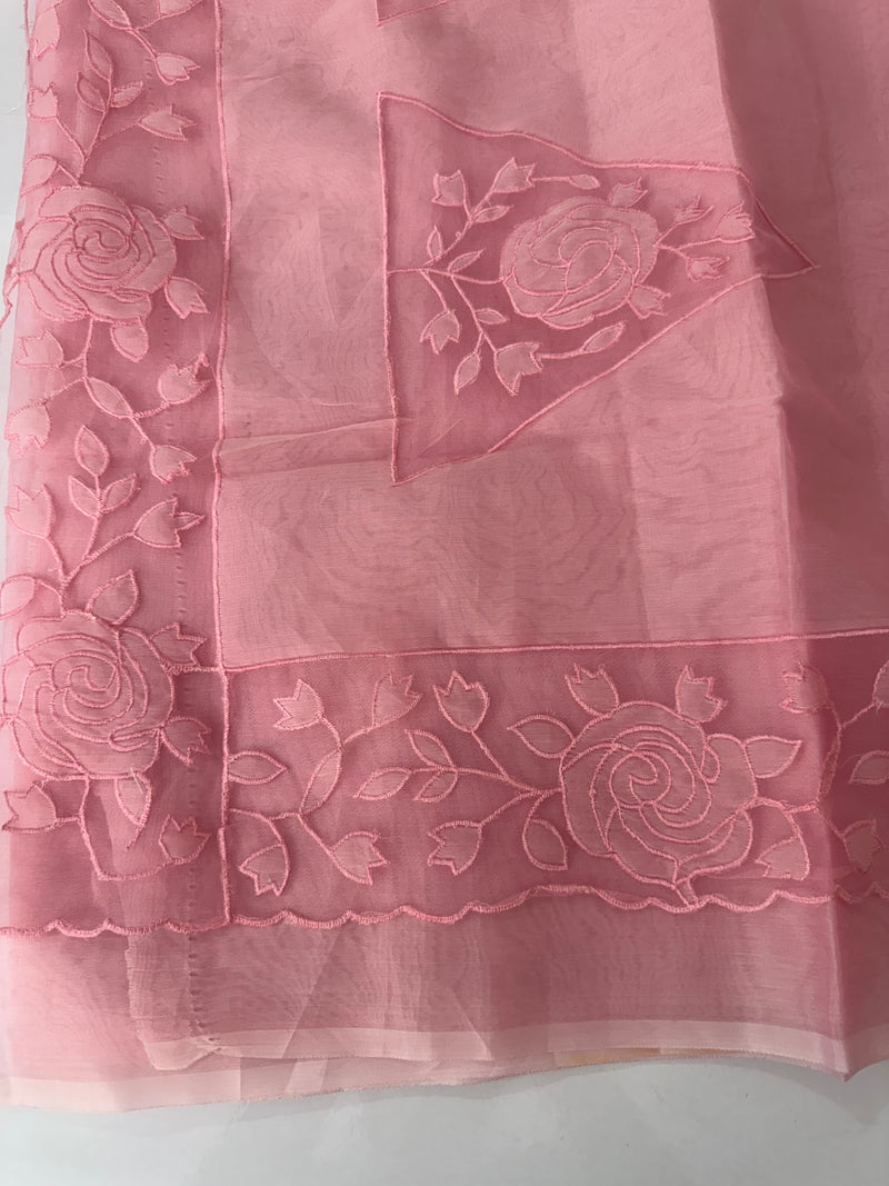 Viscose Organza saree with applique work-MSH101 Pink