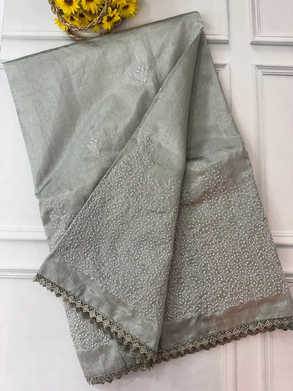 Art silk saree with embroidery SVTS17 - Ash