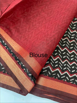 Soft semi Chanderi saree with zari border MS9871 Maroon & Black