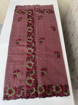 Crushed Blended tussar silk saree with embroidery- MSB7666 Rosewood