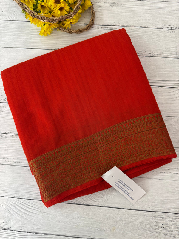 Crepe Banarasi viscose Georgette saree with brocade blouse MS953211- Burnt Orange
