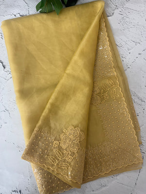 Semi Organza saree with applique and sequence borders - MCW699 DustyYellow