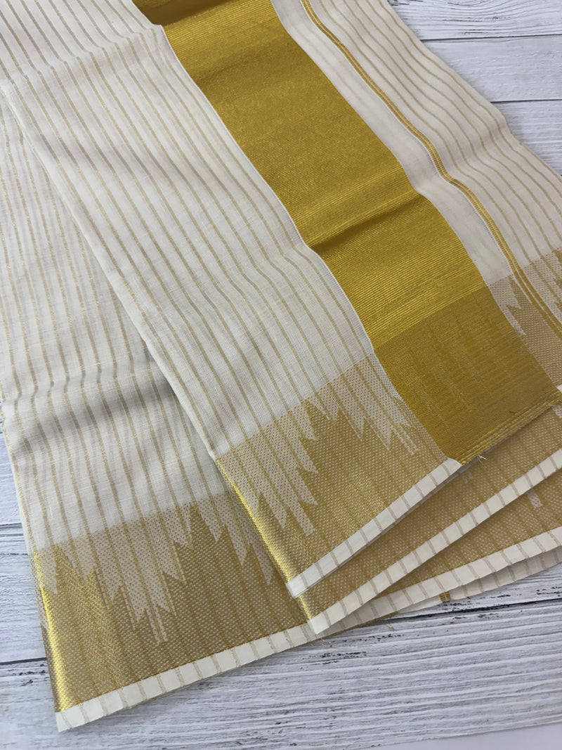 Kerala cotton saree- lines with temple border