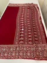 Semi modal silk saree with mirror work - MMB502 Maroon