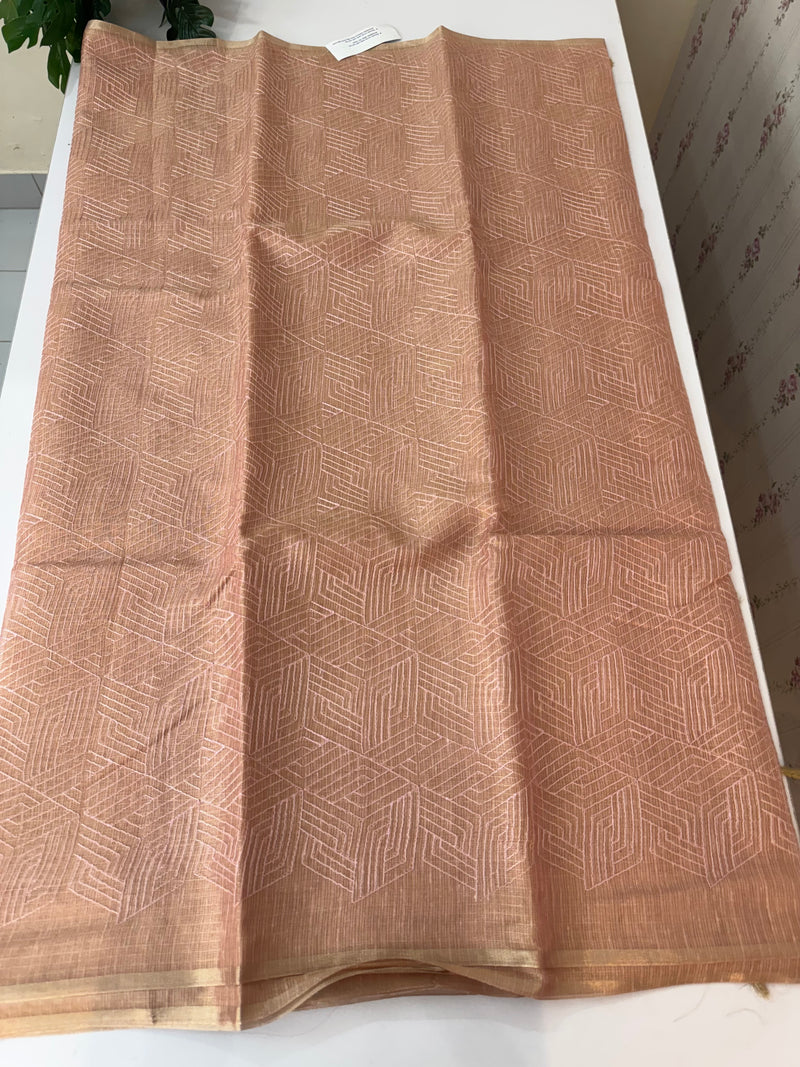 Tissue Silk embriodery saree MS49888 - PeachPink