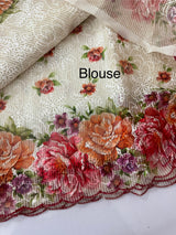 Phulkari NetKota Embroidery and digital printed saree - OffWhite MS6001