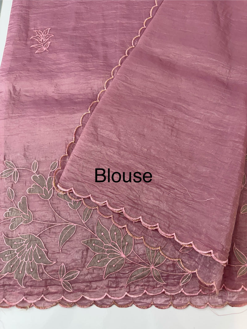 Crush Organza applique work saree MS14589