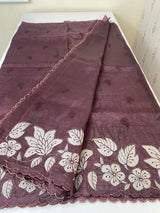 Crush Organza applique work saree MS14589