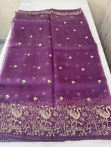 Silk organza saree with aari embroidery - MS14923