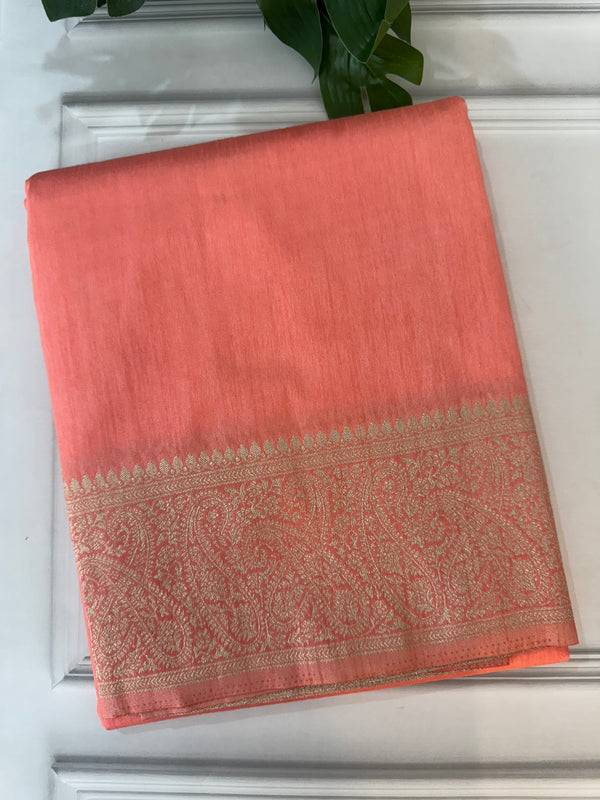 Blended tussar silk saree with Banarasi border FBTW3026 LightPeach