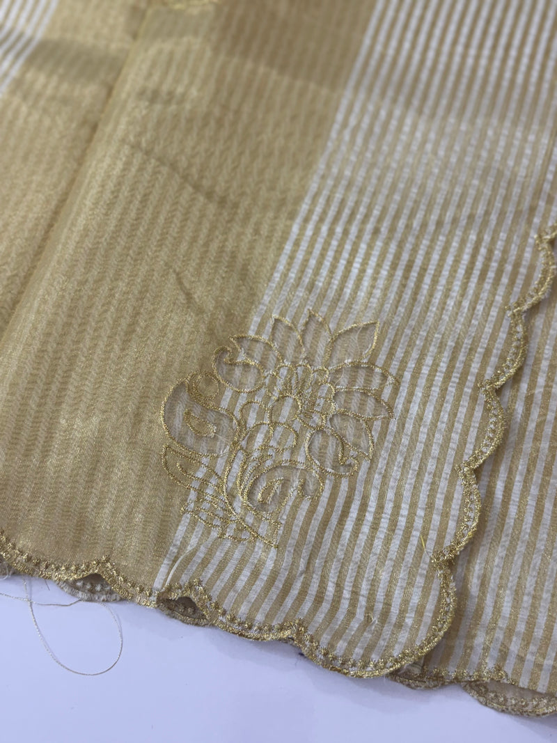 Tissue mix Soft silk saree with applique work MS8146 - Golden