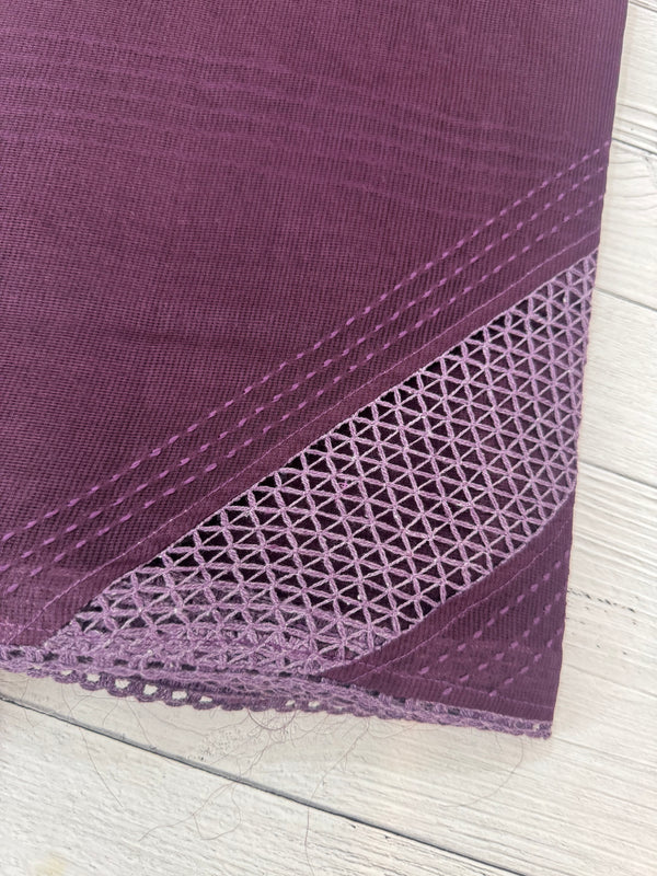 Supernet saree with crochet work and lace border MCJ5433 -Wine(Design - Diagonal Crochet)