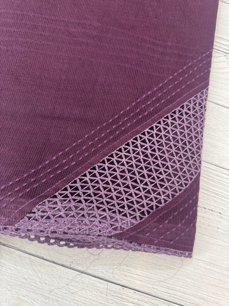 Supernet saree with crochet work and lace border MCJ5433 -Wine(Design - Diagonal Crochet)