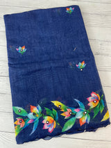 Digital printed semi Linen Saree MLS711- DarkBlue