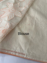 Mul chanderi applique work saree MSH182 - Offwhite to Peach