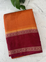 Semi silk saree with checks zari weaving  MS81543: Orange to MaroonRed