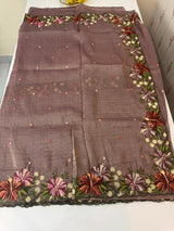 Crush Organza cutwork & embroidery saree MS7544- DuskyMauve