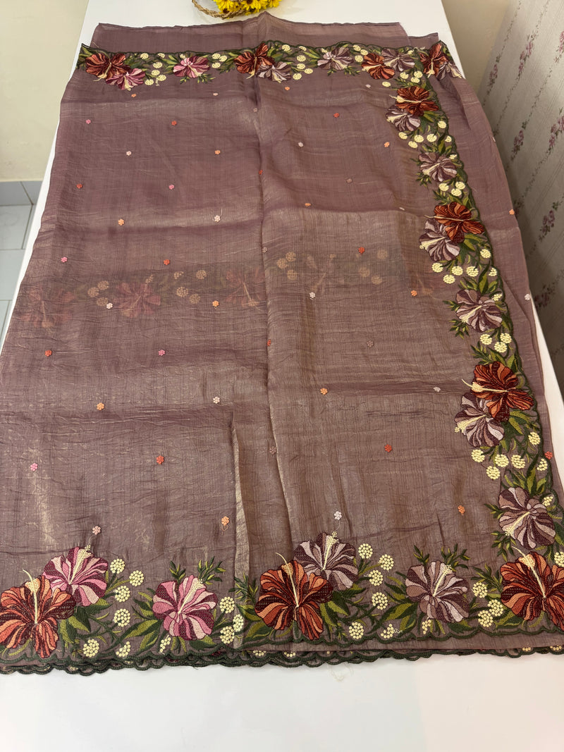 Crush Organza cutwork & embroidery saree MS7544- DuskyMauve