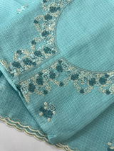 Unstitched Silky Kota Set with embroidery- MK66 PastelBlue