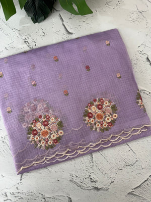 Kota checks saree with embroidery MS7645 Lavender