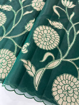 Viscose organza saree with applqiue work - MSH930 DarkGreen