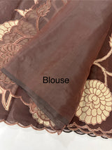Viscose organza saree with applqiue work - MSH930 Coffee