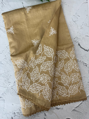 Art silk saree with embroidery- MS1090 Chiku