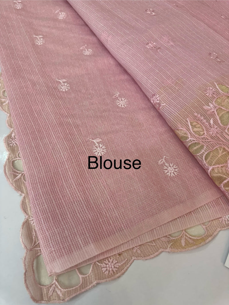 Soft kota silk saree with applique work MS85432 Pink