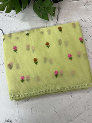 Kota checks saree with embroidery MS7679 - Green