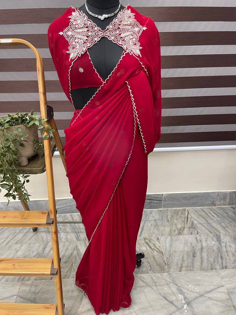 Georgette saree with scalloped border FCAD146