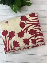 Jute Linen Applique work saree  -MSH128 Offwhite to MaroonRed